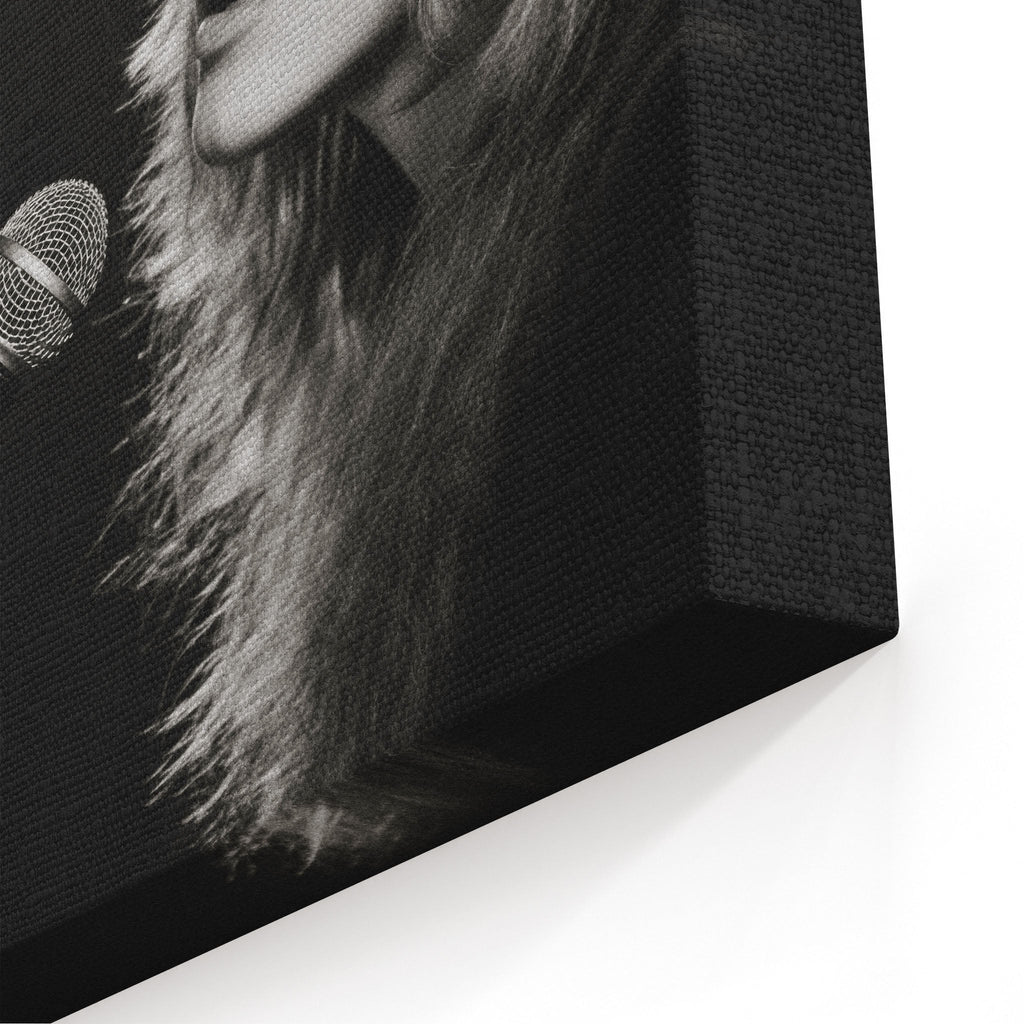 Close-up of the gallery-wrapped canvas edge on the Stevie Nicks Rumours era black and white print