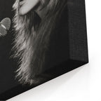 Close-up of the gallery-wrapped canvas edge on the Stevie Nicks Rumours era black and white print
