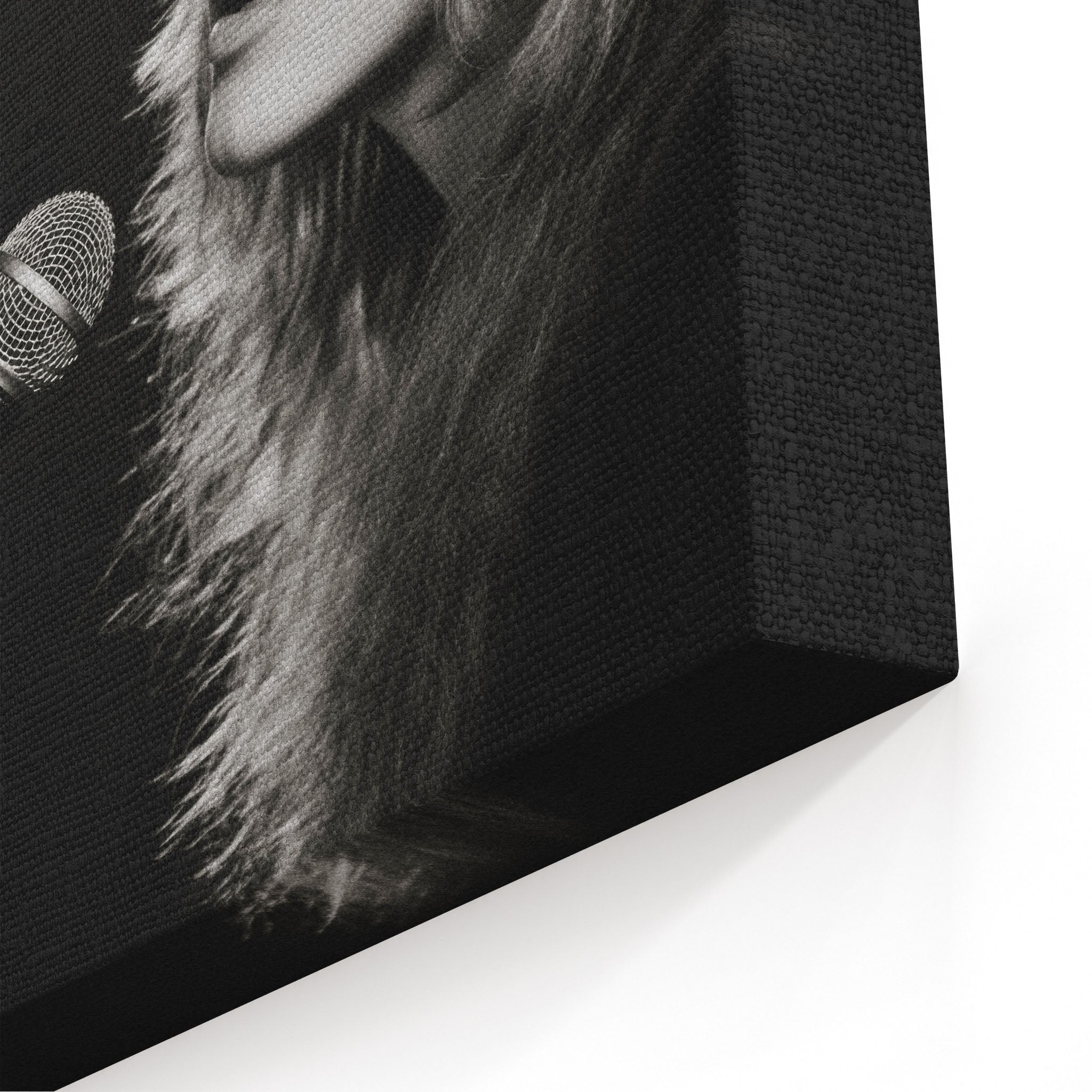 Close-up of the gallery-wrapped canvas edge on the Stevie Nicks Rumours era black and white print