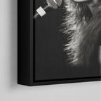Corner close-up of the black floating frame on the Stevie Nicks Rumours era black and white canvas