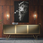 Aluminium metal print of the Stevie Nicks Fleetwood Mac Rumours era black and white portrait