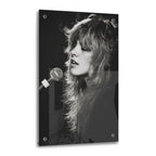 Stevie Nicks Rumours era black and white concert portrait on glossy acrylic glass