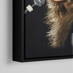 Corner close-up of the black floating frame on the Stevie Nicks Rumours era colorized canvas