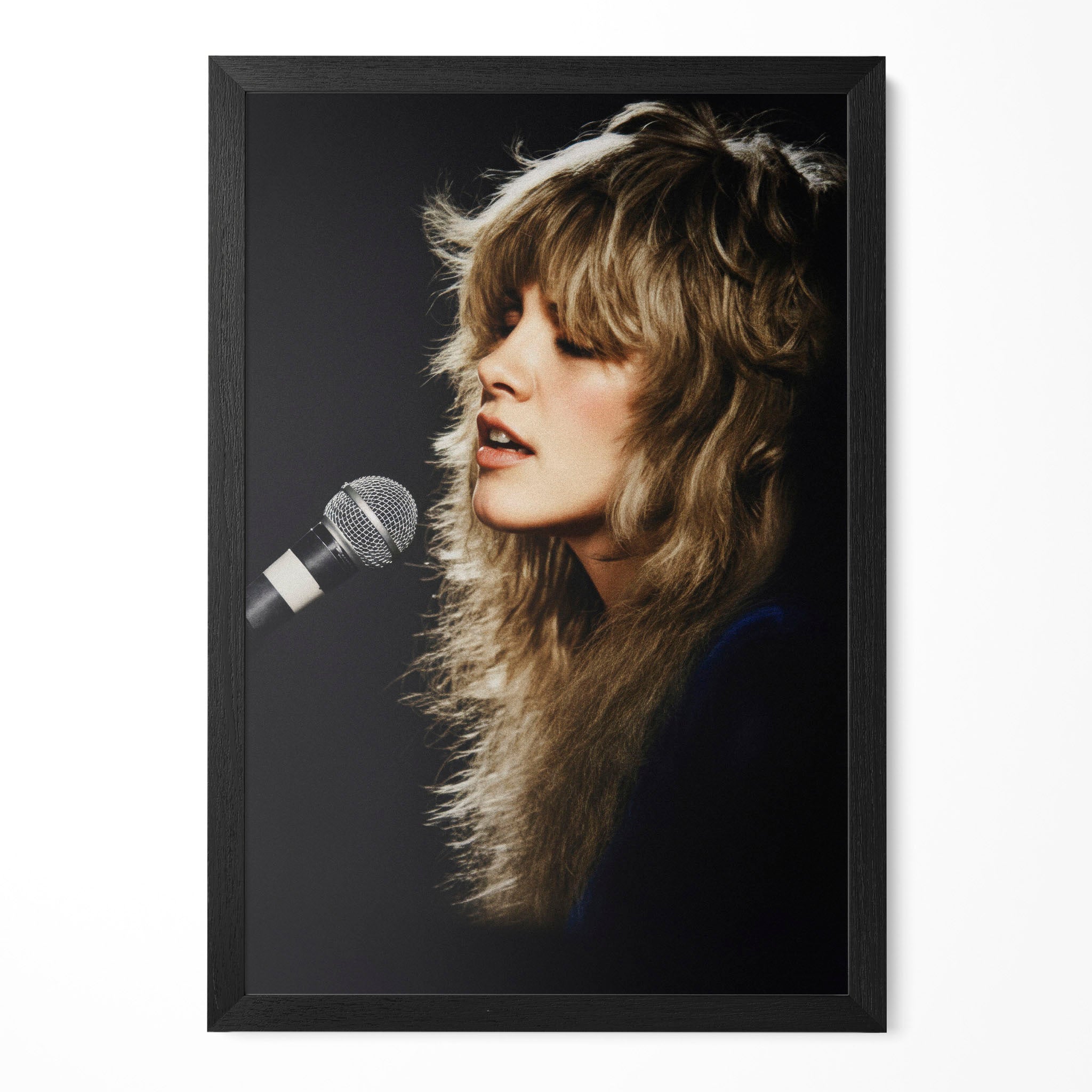 Stevie Nicks Rumours era colorized concert portrait in a classic black poster frame