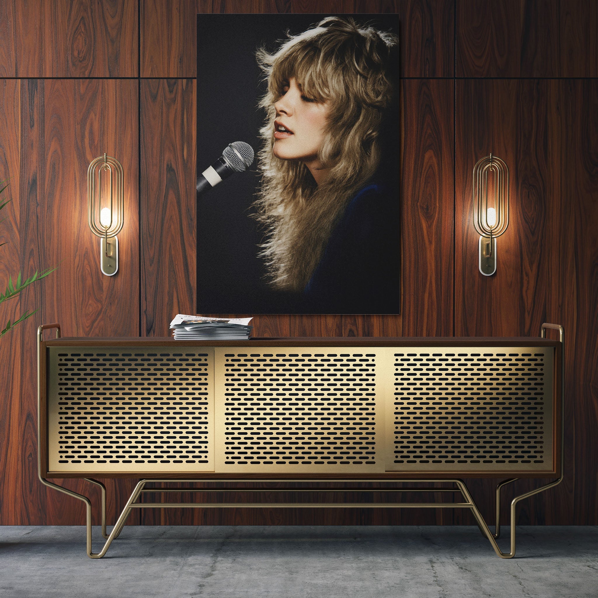 Aluminium metal print of the Stevie Nicks Fleetwood Mac Rumours era colorized portrait
