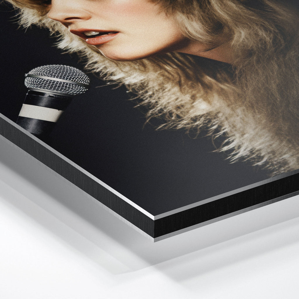 Close-up of the aluminium edge on the Stevie Nicks Rumours era colorized metal print
