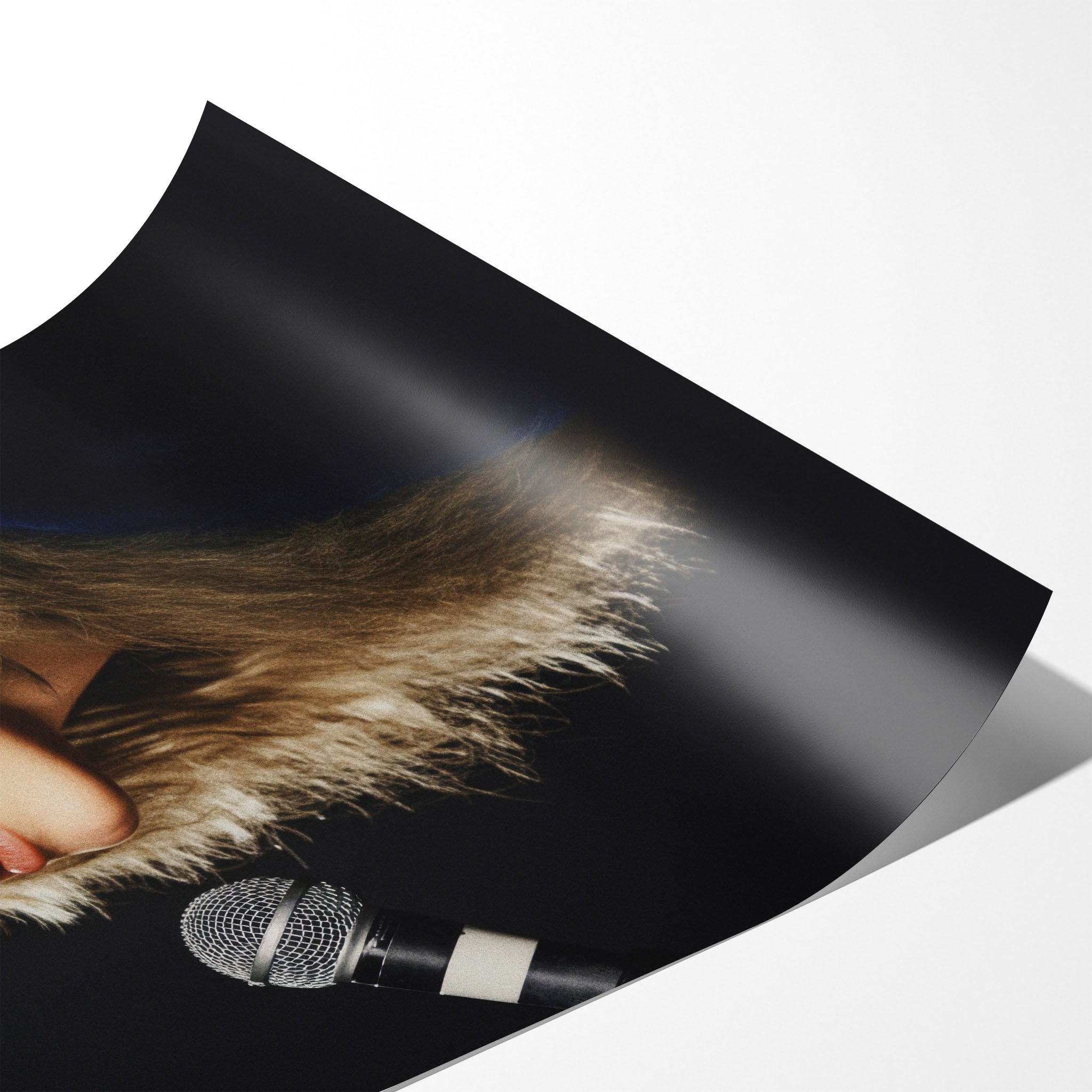 Angled close-up of the unframed Stevie Nicks Rumours era colorized poster showing paper detail