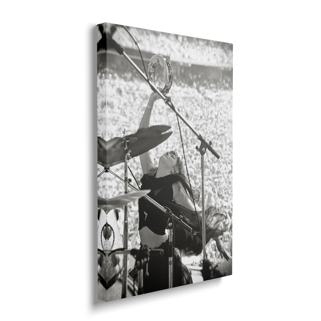 Gallery-wrapped canvas of the Stevie Nicks Fleetwood Mac 1976 Oakland black and white portrait
