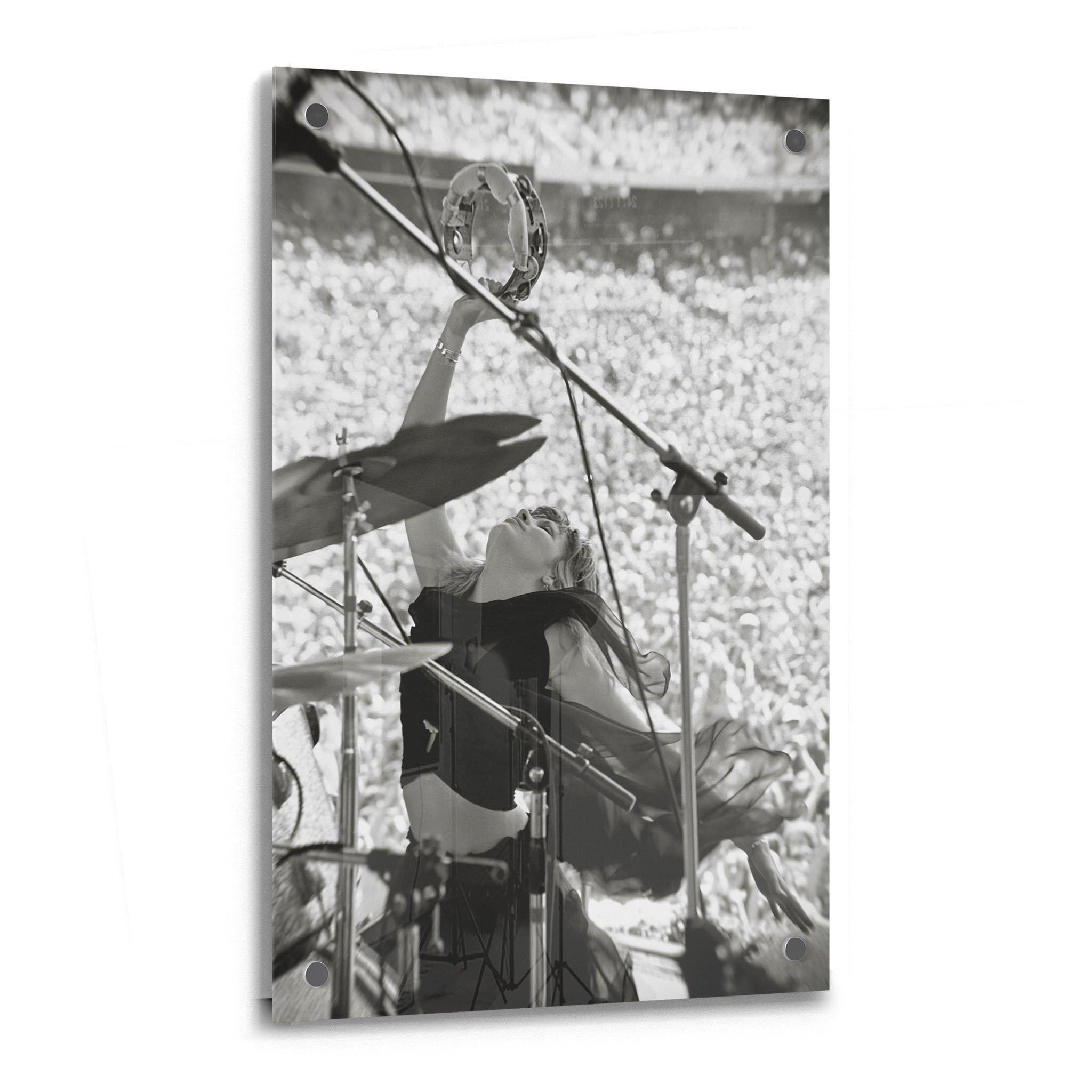 Stevie Nicks 1976 Oakland Day on the Green black and white concert portrait on glossy acrylic glass