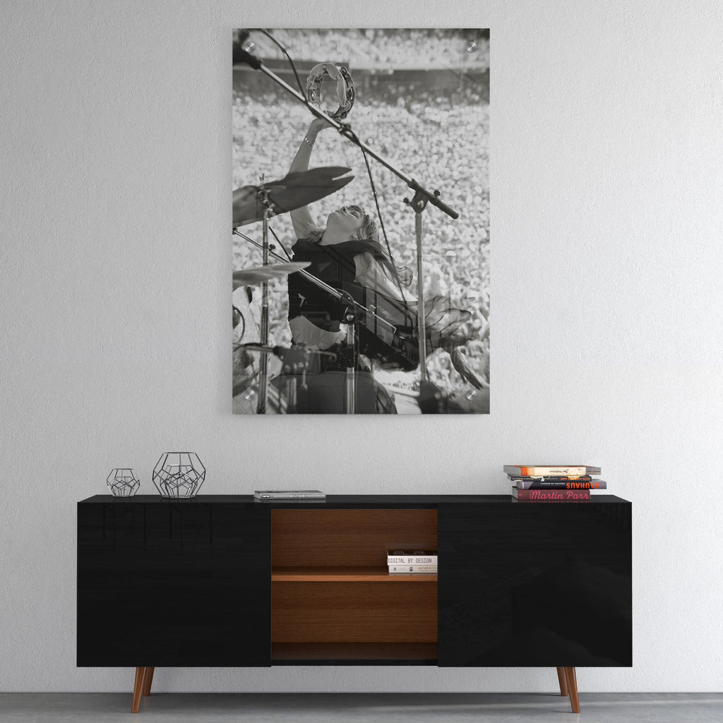 High-gloss acrylic print of the Stevie Nicks Fleetwood Mac 1976 Oakland black and white portrait
