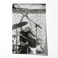Stevie Nicks Fleetwood Mac 1976 Oakland Day on the Green black and white concert portrait raising a tambourine, unframed poster preview