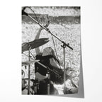 Stevie Nicks Fleetwood Mac 1976 Oakland Day on the Green black and white concert portrait raising a tambourine, unframed poster preview