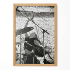 Stevie Nicks 1976 Oakland Day on the Green black and white concert portrait in a natural oak poster frame