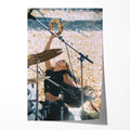 Stevie Nicks Fleetwood Mac 1976 Oakland Day on the Green colorized concert portrait raising a tambourine, unframed poster preview