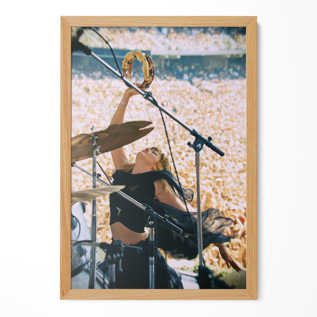 Stevie Nicks 1976 Oakland Day on the Green colorized concert portrait in a natural oak poster frame