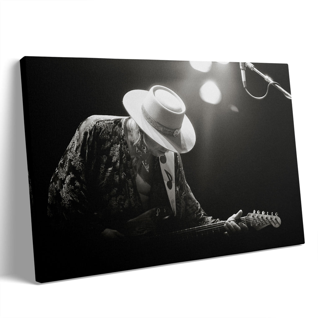Stevie Ray Vaughan 1985 Laramie Wyoming black and white blues concert portrait on gallery-wrapped canvas