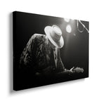 Gallery-wrapped canvas of the Stevie Ray Vaughan 1985 Laramie black and white portrait