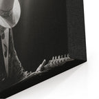 Close-up of the gallery-wrapped canvas edge on the Stevie Ray Vaughan 1985 Laramie black and white print