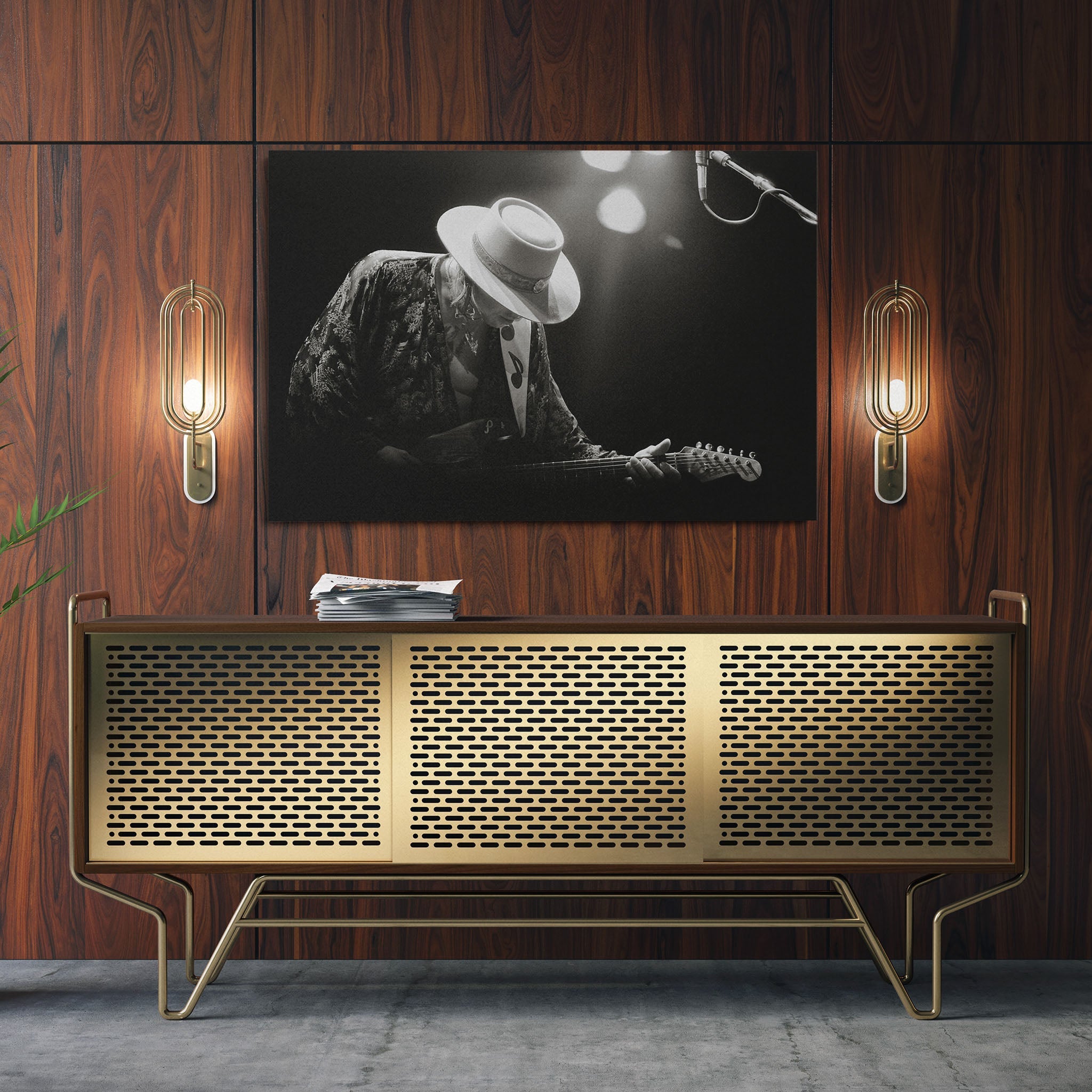 Aluminium metal print of the Stevie Ray Vaughan 1985 Laramie black and white portrait