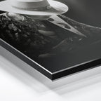 Close-up of the aluminium edge on the Stevie Ray Vaughan 1985 Laramie black and white metal print