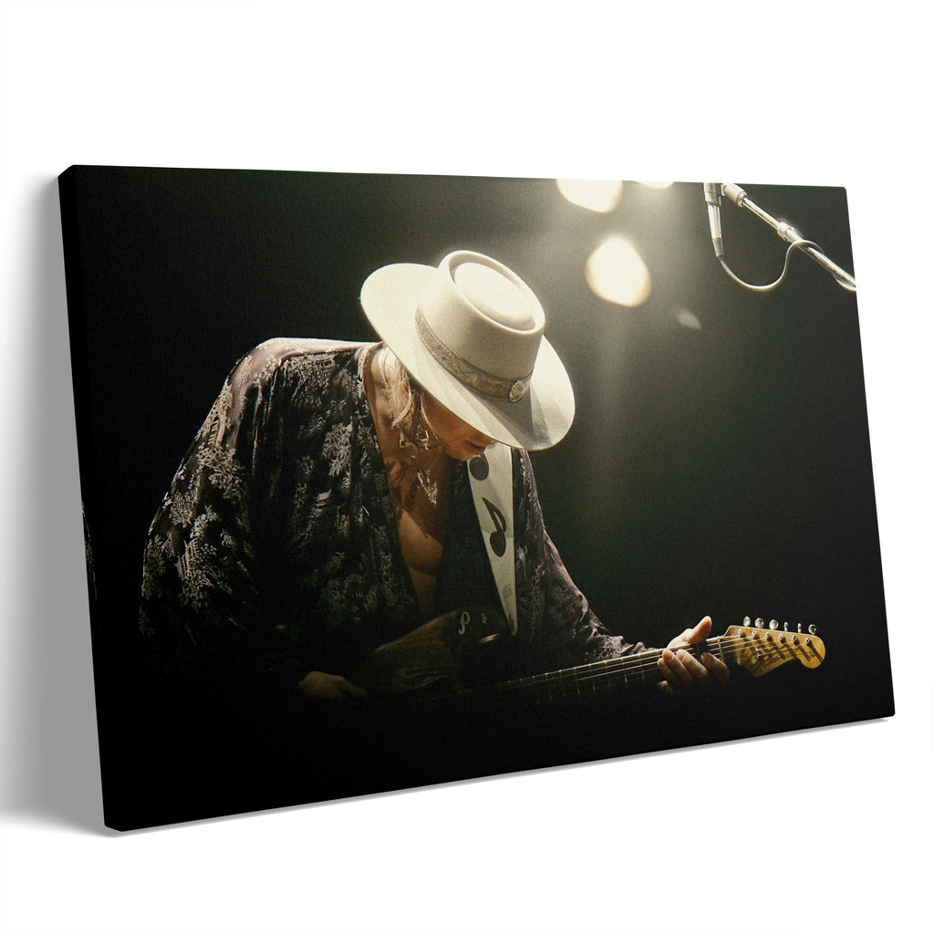 Stevie Ray Vaughan 1985 Laramie Wyoming colorized blues concert portrait on gallery-wrapped canvas