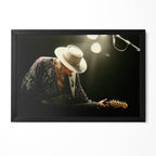 Stevie Ray Vaughan 1985 Laramie Wyoming colorized blues concert portrait in a classic black poster frame