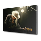 Stevie Ray Vaughan 1985 Laramie Wyoming colorized blues concert portrait on sleek aluminium metal