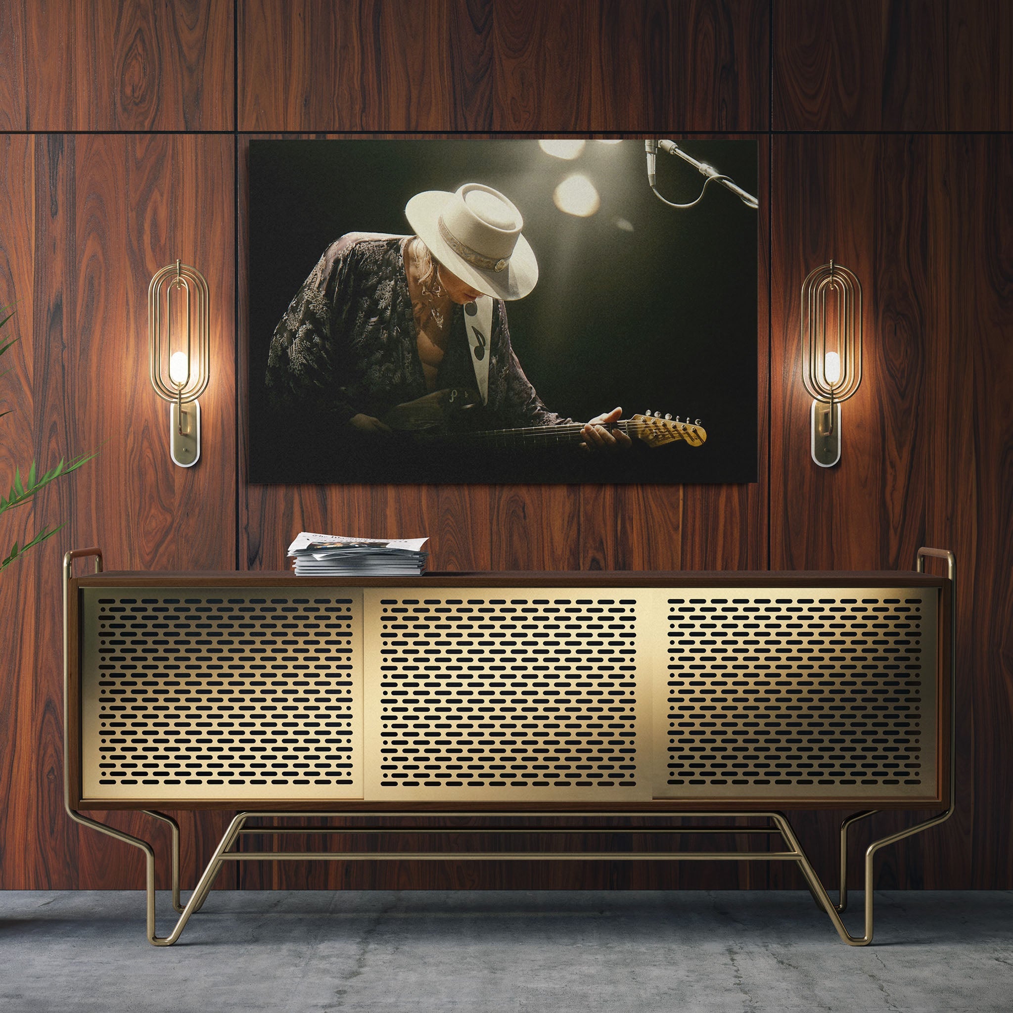 Aluminium metal print of the Stevie Ray Vaughan 1985 Laramie colorized portrait