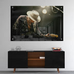 High-gloss acrylic print of the Stevie Ray Vaughan 1985 Laramie colorized portrait
