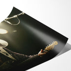 Angled close-up of the unframed Stevie Ray Vaughan 1985 Laramie colorized concert poster showing paper detail