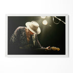 Stevie Ray Vaughan 1985 Laramie Wyoming colorized blues concert portrait in a classic white poster frame