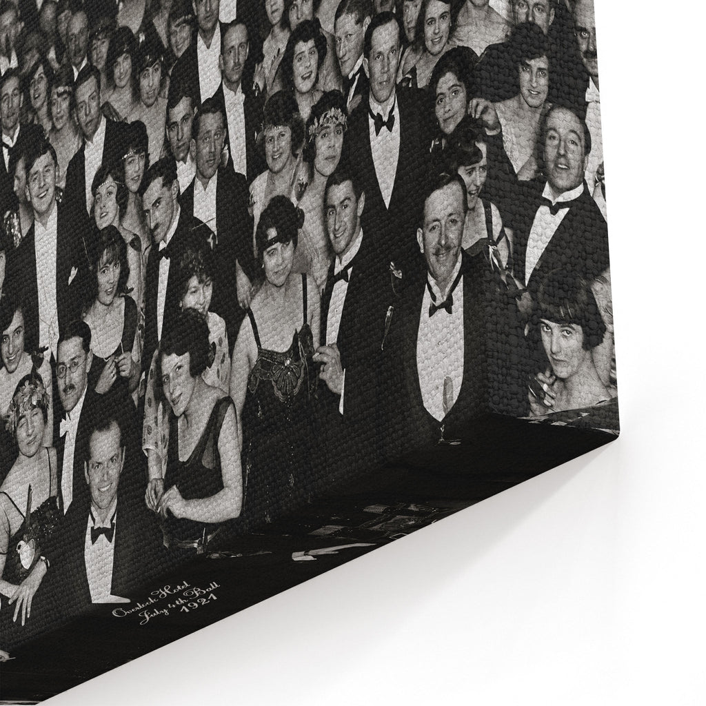 Close-up of the gallery-wrapped canvas edge on the Shining Overlook Hotel 1921 black and white print