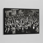 Angled view of the Shining Overlook Hotel 1921 black and white canvas in a black floating frame