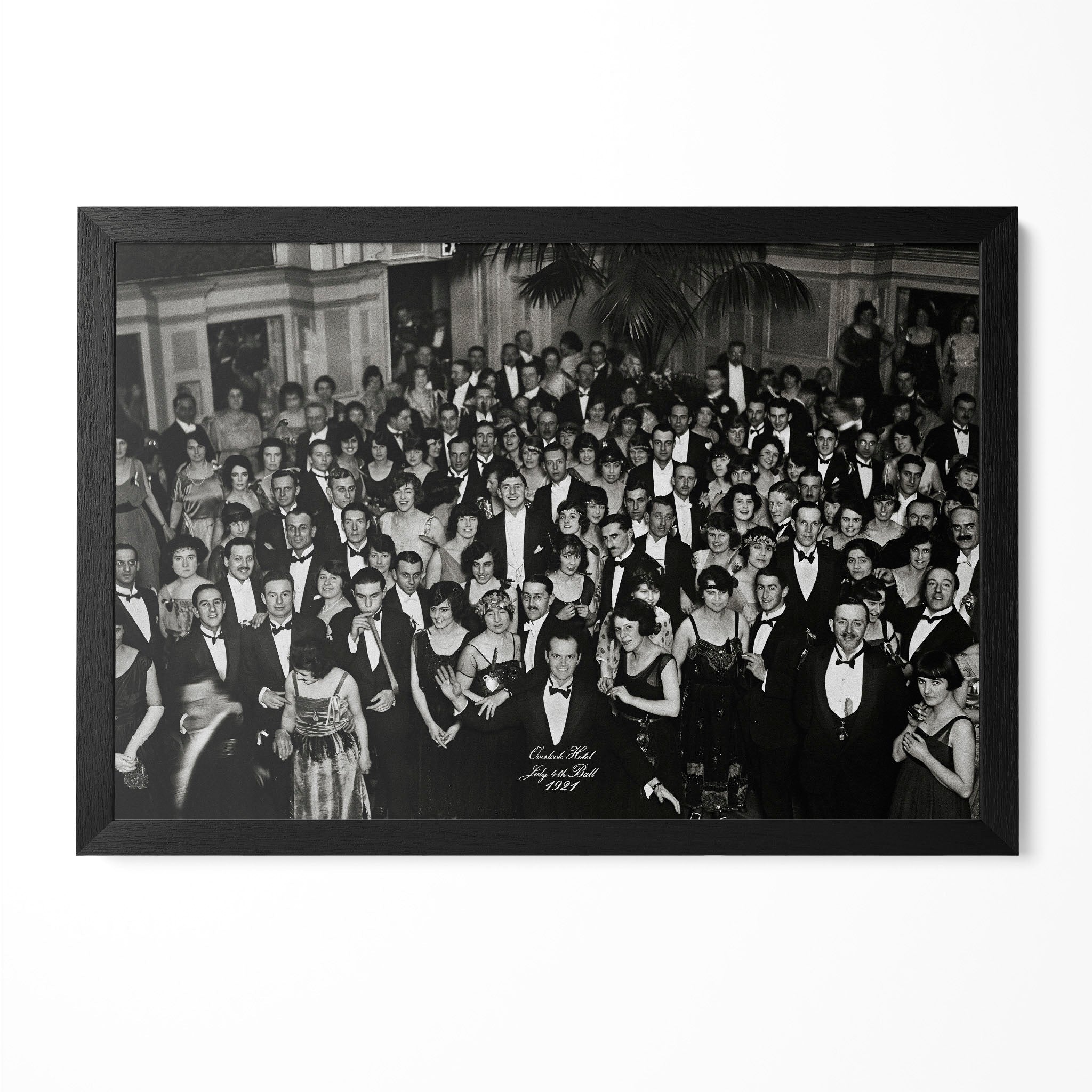 The Shining Overlook Hotel July 4th Ball 1921 black and white final shot in a classic black poster frame