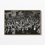 Front view of the Shining Overlook Hotel 1921 black and white canvas in a natural oak floating frame