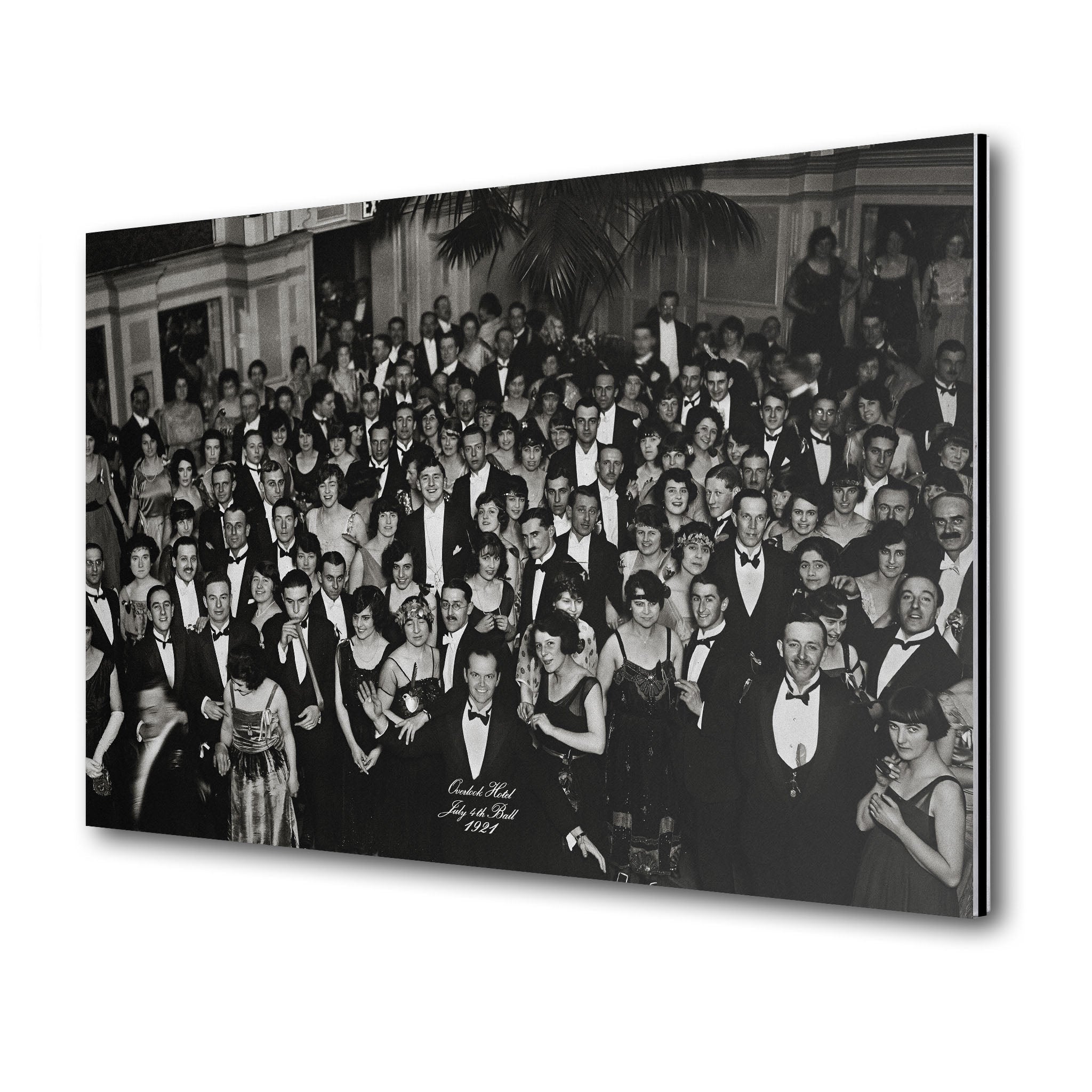 The Shining Overlook Hotel July 4th Ball 1921 black and white final shot on sleek aluminium metal