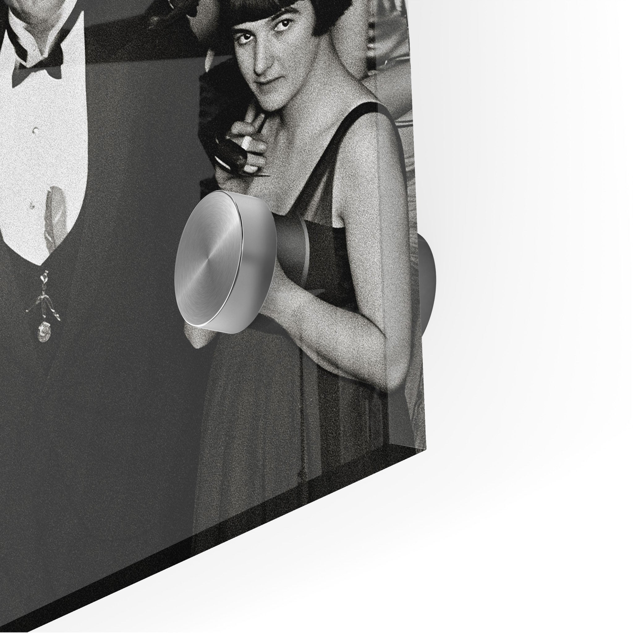 Close-up of the glossy edge and depth of the Shining Overlook Hotel 1921 black and white acrylic print