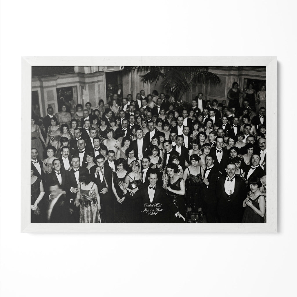 The Shining Overlook Hotel July 4th Ball 1921 black and white final shot in a classic white poster frame