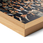 Corner close-up of the Shining Overlook Hotel 1921 colorized poster in a natural oak frame