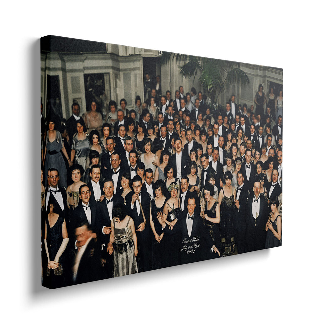 Gallery-wrapped canvas of the Shining Overlook Hotel 1921 colorized ballroom photograph