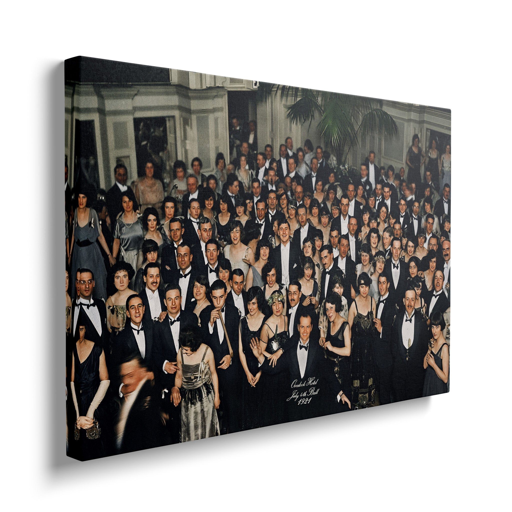 Gallery-wrapped canvas of the Shining Overlook Hotel 1921 colorized ballroom photograph