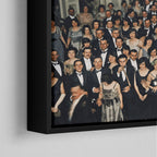 Corner close-up of the black floating frame on the Shining Overlook Hotel 1921 colorized canvas