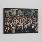 Angled view of the Shining Overlook Hotel 1921 colorized canvas in a dark walnut floating frame