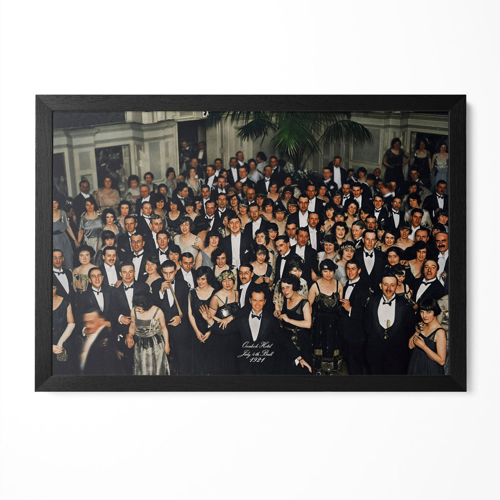 The Shining Overlook Hotel July 4th Ball 1921 colour-restored final shot in a classic black poster frame