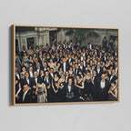 Angled view of the Shining Overlook Hotel 1921 colorized canvas in a natural oak floating frame