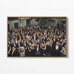 Front view of the Shining Overlook Hotel 1921 colorized canvas in a natural oak floating frame