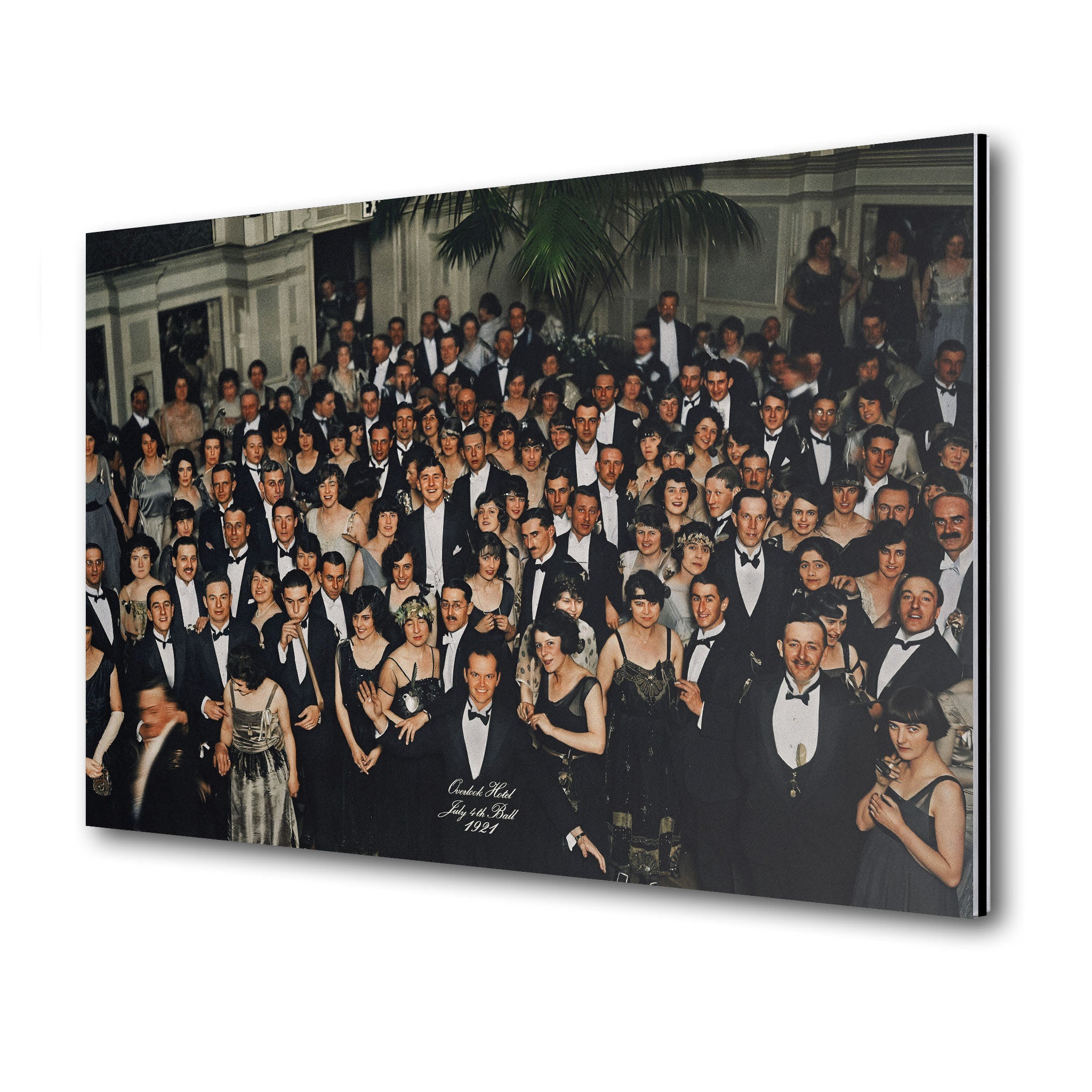 The Shining Overlook Hotel July 4th Ball 1921 colour-restored final shot on sleek aluminium metal
