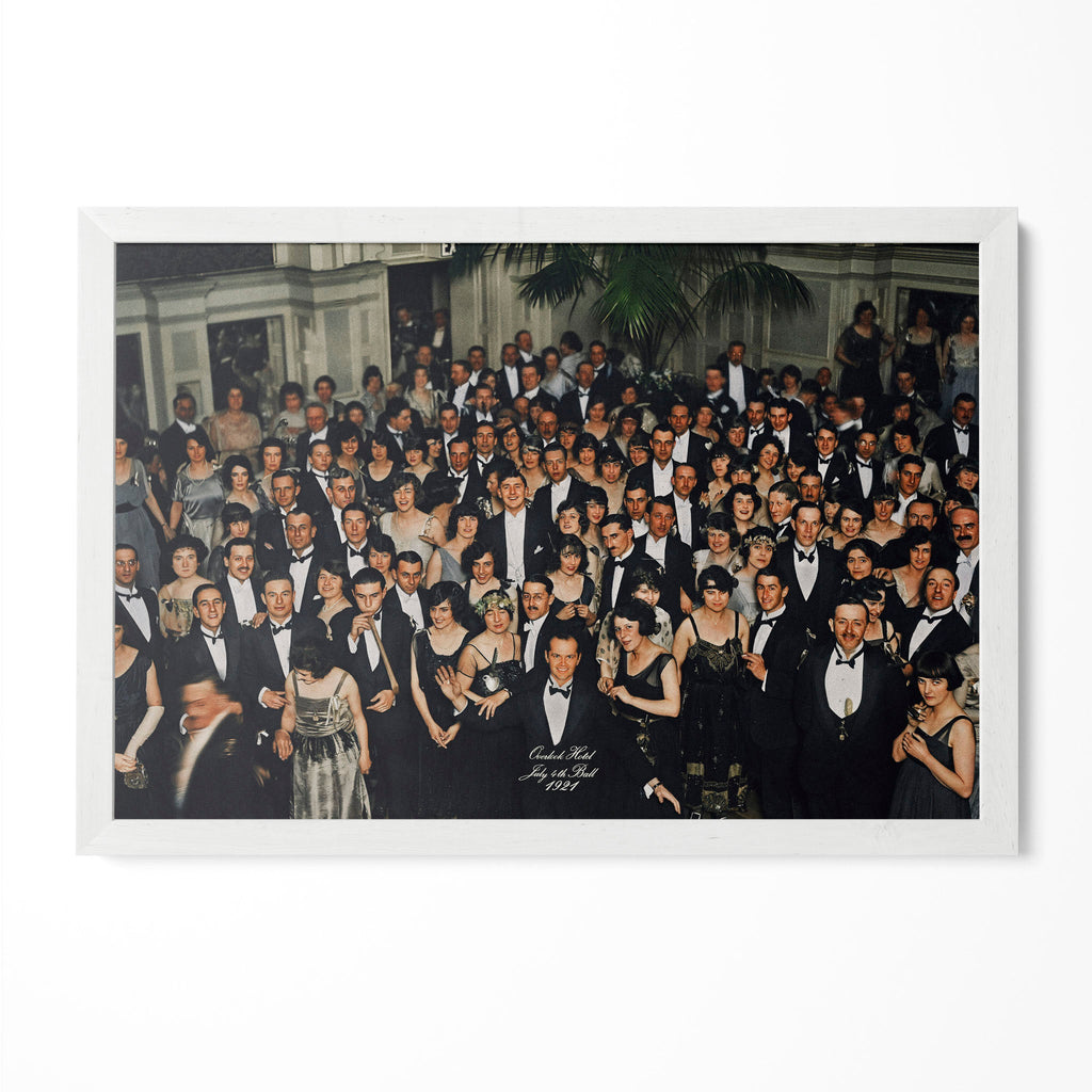 The Shining Overlook Hotel July 4th Ball 1921 colour-restored final shot in a classic white poster frame