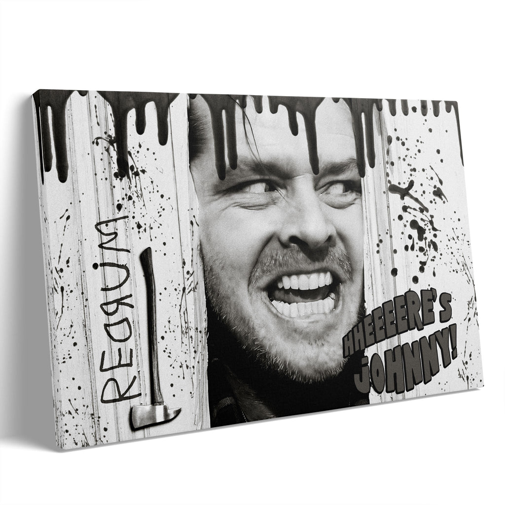 The Shining Here's Johnny axe scene black and white poster on gallery-wrapped canvas