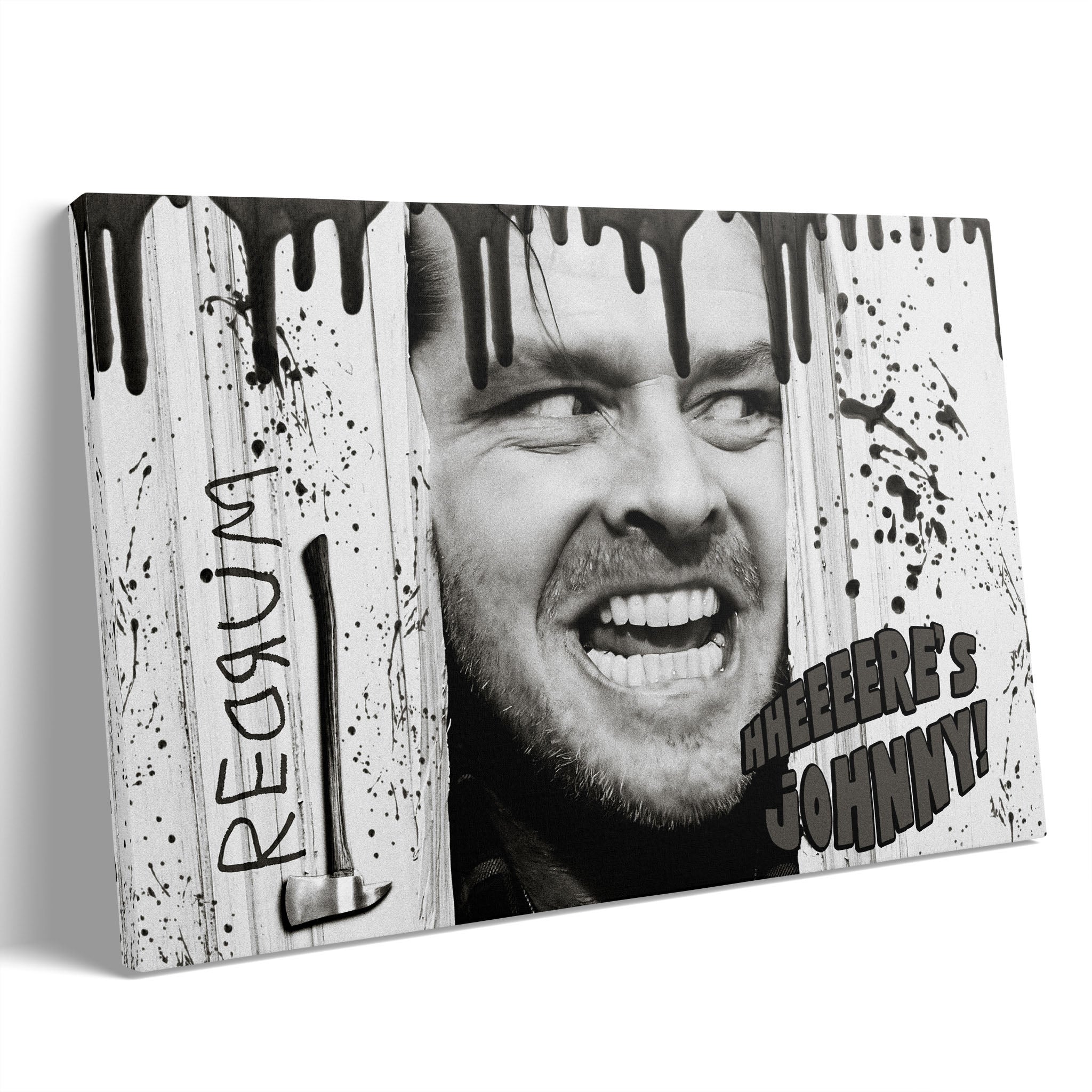 The Shining Here's Johnny axe scene black and white poster on gallery-wrapped canvas